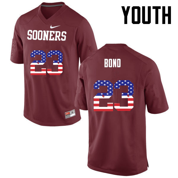 Youth Oklahoma Sooners #23 Devante Bond College Football USA Flag Fashion Jerseys-Crimson - Click Image to Close